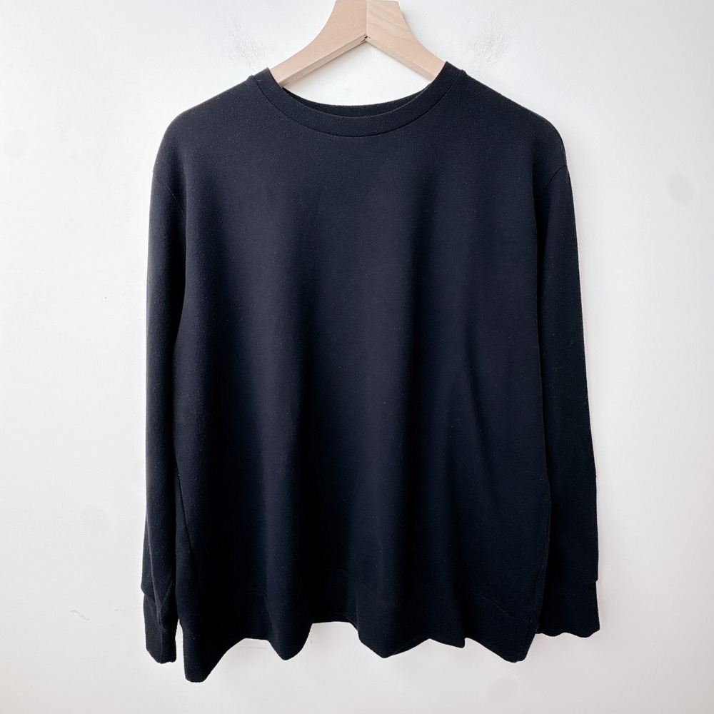Uniqlo Soft Knitted Fleece Crew T-Shirt XL Black Long Sleeve Minimalist Lounge